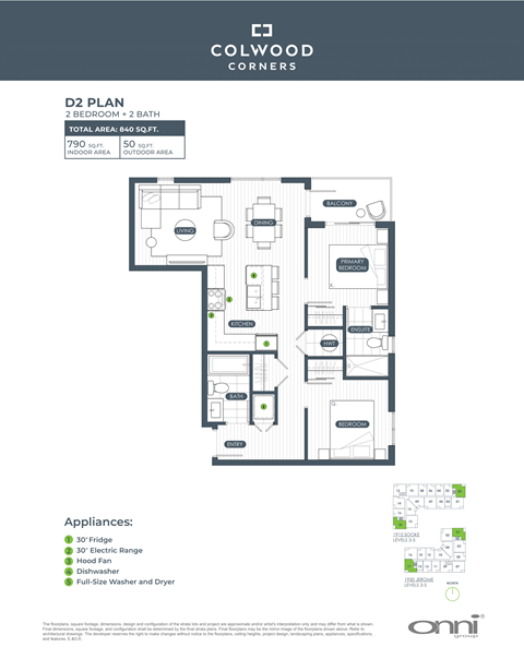 Floor plan for 2 beds, 2 baths, 790 sqft